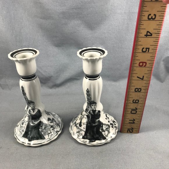 Oriental Ebony Ceramic Candle Holders Seymour Manning Set Berco Canada 1989 - Picture 2 of 10